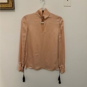 & Other Stories Blush Satin Top with Blue Tassels